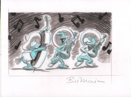 The 3 Caballeros Performing In Greyscale/Watercolor - Signed Comic Art