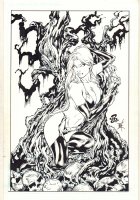Lady Death Sexy on Skull Tree Commission - Signed Comic Art