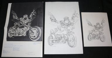 Mantis on Botor Bike with Notes 3pc STAT Lot 1985 - Jack Kirby's File Copy Comic Art