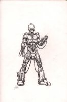 Robot / Cyborg Full Figure Pencil & Ink Art - Signed Comic Art