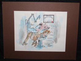 Dentist Looks Deep into Patient's Mouth Color Art Gag - Signed Comic Art