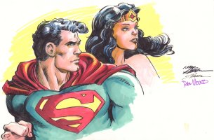 Superman and Wonder Woman Color Art - Signed Comic Art