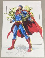 Superman Breaking Kryptonie Chains Print with Side Portrait Pencil Art Sketch #60 / 100 - Signed Comic Art