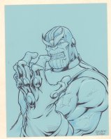 Thanos with Infinity Gauntlet Commission on Blue Paper - Signed Comic Art