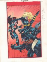 JSA Secret Files #2 p.2 Color Guide Art - Black Canary and Wildcat Splash - 2001 Comic Art