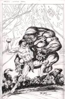 Pathfinder Worldscape Lord of The Jungle Cover Art Signed by Tom Mandrake - Tarzan vs Epic Gorilla - 11x17 - 2017 Comic Art
