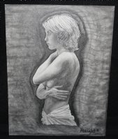 Woman Topless in Pencil Study - Signed Comic Art