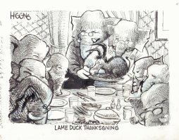 Lame Duck Thanksgiving Democratic / GOP Chicago Sun-Times Newspaper Cartoon - 1994 Signed Comic Art