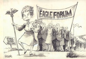 The Eagle Forum Child Abuse School Board Meeting Newspaper Cartoon - Signed Comic Art