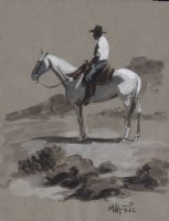 Cowboy On Horseback Painted Art - Signed Comic Art
