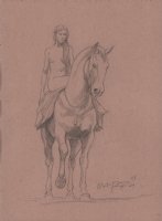 Lady Godiva Pencil Drawing On Brown Pencil - Signed Comic Art