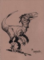 Dinosaur Beast/Raptor Drawing On Brown Paper - Signed Comic Art
