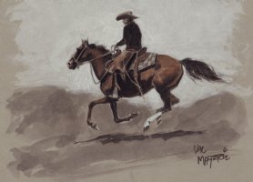 Cowboy on Horse Painted Art - Signed  Comic Art