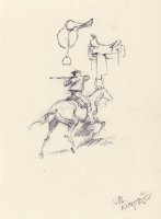 Cowboy Studies with Saddle Drawing - Signed  Comic Art