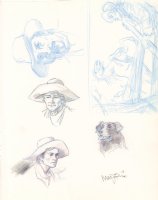 Cowboy Portraits and Dog Pencil Art - Signed Comic Art