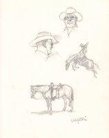 Cowboy & Horse Four Figure Pencil Art - Signed Comic Art