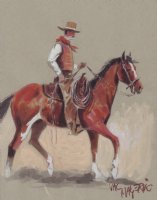 Cowboy on Brown Horse Painted Art - Signed Comic Art