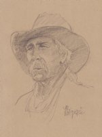 Cowboy Portrait Pencil Art - Signed  Comic Art