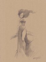 Flowing Hair Woman in Gown Pencil Art - Signed  Comic Art