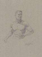 Fighter Torso Man Pencil Art - Signed  Comic Art