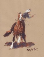 Cowboy Horseback Action Painted Art - Signed  Comic Art