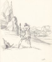 Caveman with Spear and Background Pencil Art - Signed Comic Art