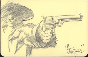 Cowboy with Gun Drawn Pencil Art - Signed Comic Art