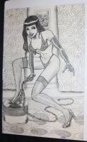 Bettie Page with Whip Pencil Drawing - 2006 Signed by Taylor Comic Art