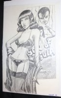 Bettie Page in Bat Costume Pencil Drawing - 2006 Signed by Taylor Comic Art
