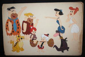 The Flintstones Vintage Painted Art - LA - Fred, Wilma, Barney Rubble, Betty, Pebbles, Dino, Bamm-Bamm, & Baby Puss Comic Art