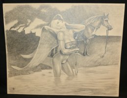 Babe Angel in River with Horse - 2002 Signed art by ? Comic Art