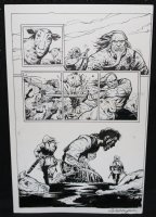 Warrior Beheading Blue Line Ink Art Only Page Comic Art