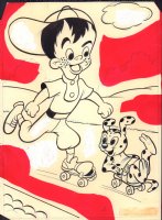Boy with Cute Dog on Roller Skates & Police Officer Double Sided Coloring Book Art Comic Art
