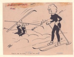 Babe Skiing Humorama Gag - 1971 Signed art by Tim Comic Art