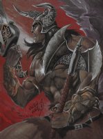 Conan with Axe and Sword Color Art - Signed Comic Art