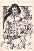 Conan with Sword & Shield B&W Art - Signed Comic Art