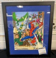 Spider-Man Fighting Rogues Gallery Painted Art In Frame Comic Art