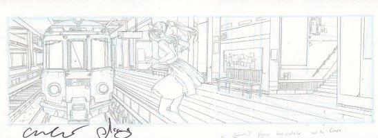 The Door Pencil Art - Lize Subway Train Jump - Signed  Comic Art