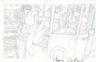 The Door Pencil Art - Lize Runs Through a Vehicle - Signed  Comic Art