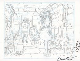 The Door Pencil Art - Lize with Villains in Lair - Signed Comic Art