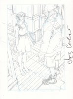 The Door Pencil Art - Lize with Big Man - Signed Comic Art