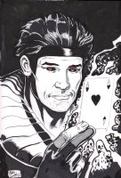 Gambit Black & White With Red Eyes Commission - Signed - 2023 Comic Art