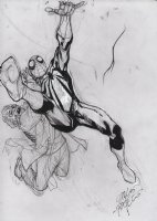 Spider-Man Full Figure Pencil & Ink Sketch - Saving Civilian - Signed Comic Art