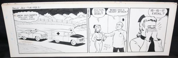 Smilin' Jack Daily Strip Art - Following the Ambulance - 2/2/1971 Signed Comic Art