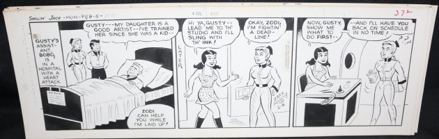Smilin' Jack Daily Strip Art - Hospital Bed - 2/8/1971 Signed Comic Art