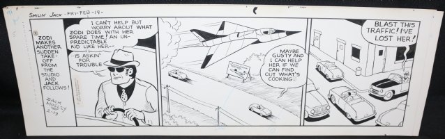 Smilin' Jack Daily Strip Art - Flying Jet - 2/19/1971 Signed  Comic Art