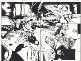 Teen Titans #34 pgs. 4 & 5 - Cyborg DPS - Blue Line Ink Art Only of Tony Daniel - 2006 Signed Comic Art