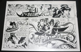 Tarzan Sunday Strip (Russ Manning's File Copy) STAT #2444 - Babe Sacrifices Herself to Sea Monster - 1/8/1978 Comic Art