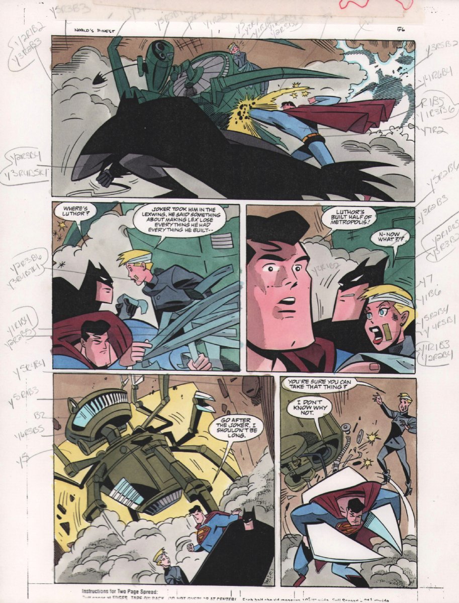 Comic Art For Sale from Anthony's Comicbook Art, Batman & Superman  Adventures: World's Finest #1  Color Guide Art - Superman & Batman Save  Mercy - 1997 by Comic Artist(s) Joe Staton,