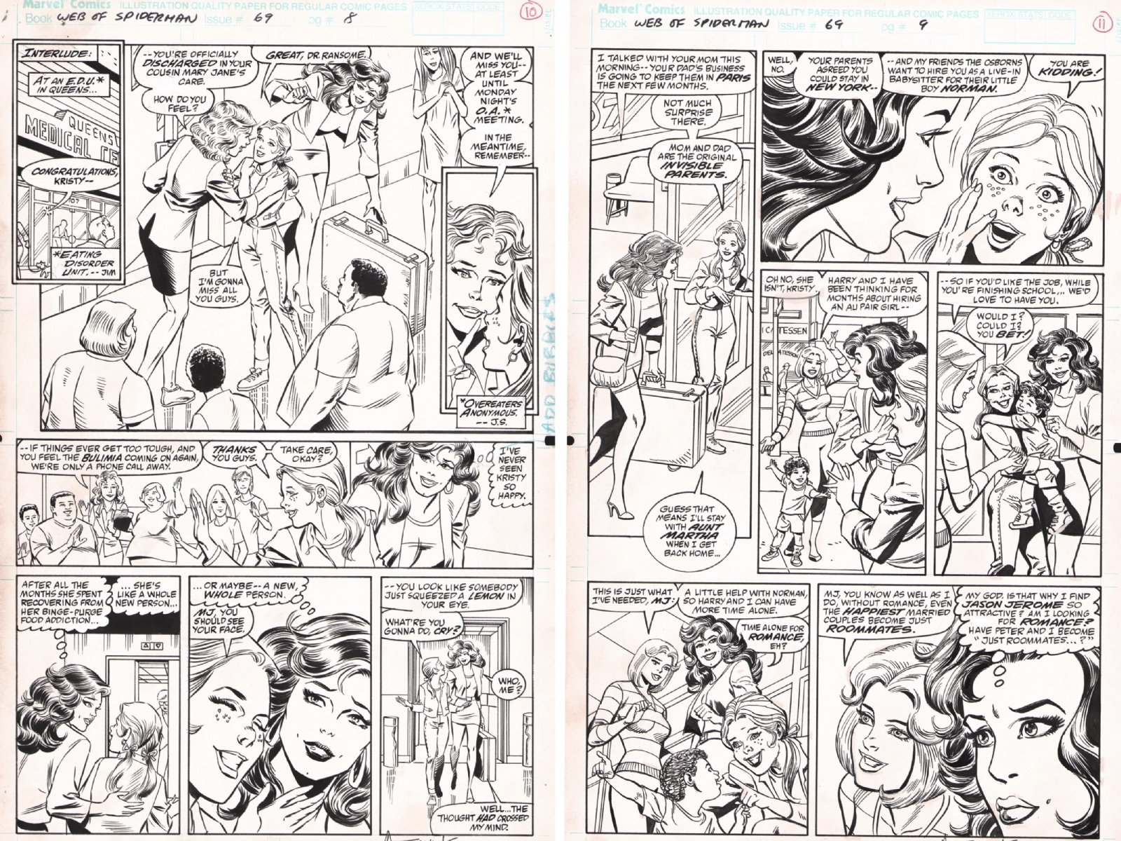Image of Web of Spider-Man #69 pgs. 8 & 9 Two Page Set - Mary Jane Watson & Her Cousin - 1990 Signed